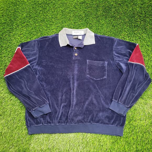 Vintage 90s Velour Collared Sweater Large 25x24 Baggy - Picture 1 of 10